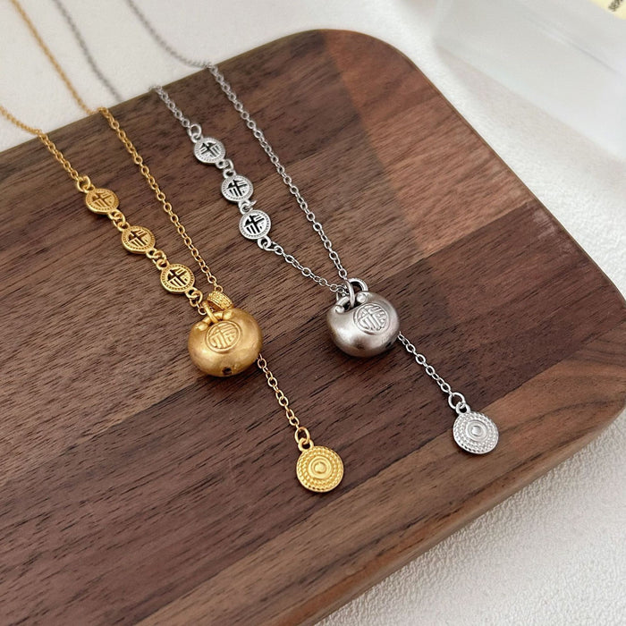 Wholesale Pure silver and pure silver new tassel Fu brand pendant integrated necklace, light luxury necklace for women