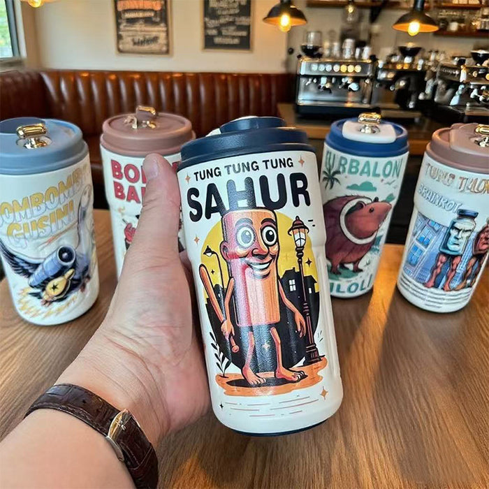 Wholesale Stainless steel thermos cup cartoon high-value straw cup portable large-capacity iced coffee cup