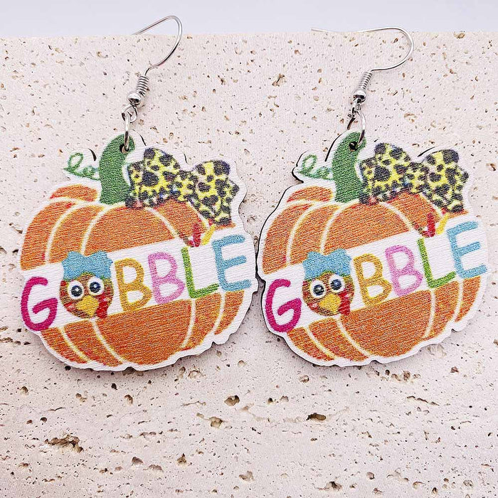 Wholesale Autumn Thanksgiving Turkey Pendant Earrings Pumpkin Turkey Print Personalized Fashion Creative Earrings