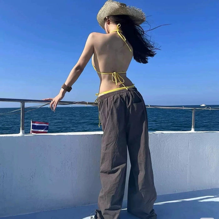 Wholesale Summer niche bikini sexy split strap backless seaside