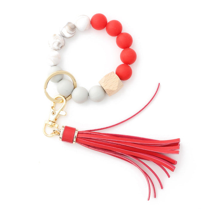 Wholesale Keychains PU Silicone Beads Wooden Beads Anti-lost Wrist JDC-KC-NuoYi020