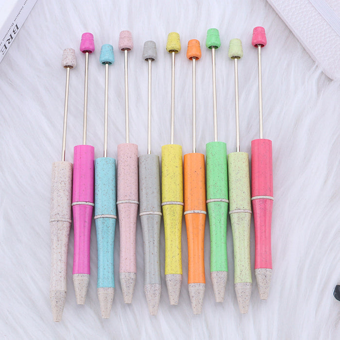 Wholesale Wheat Straw Material Plastic Bead Pen JDC-PN-JinBaiNian001