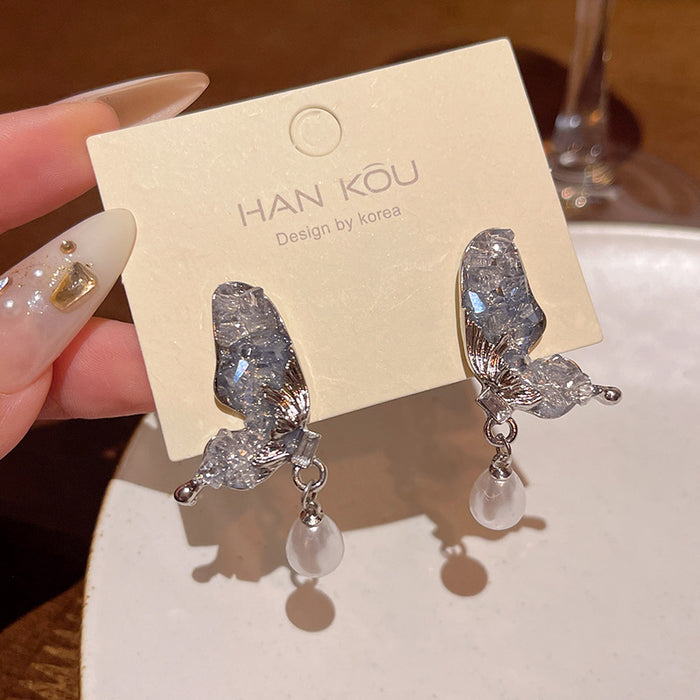 Wholesale Crystal Butterfly Pearl Earrings