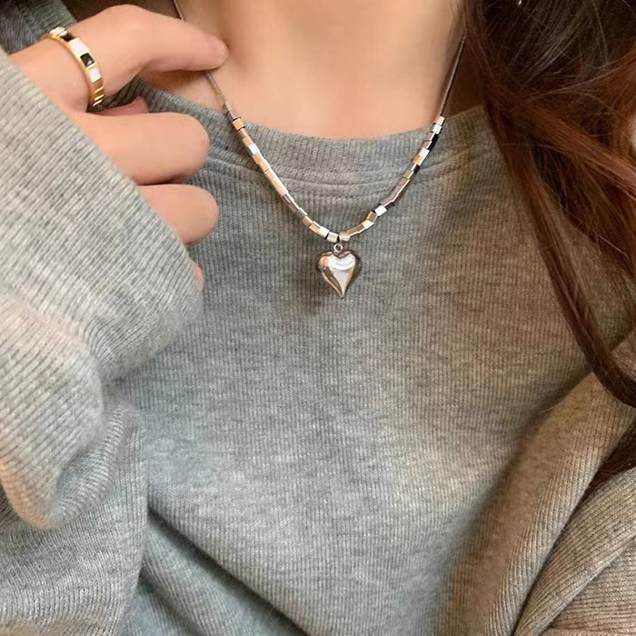 Wholesale Love block necklace, niche design, versatile sweatshirt chain, titanium steel non fading accessory