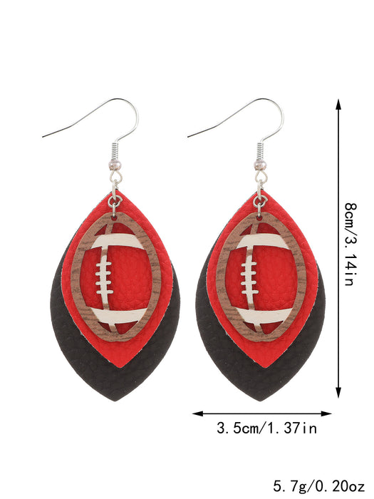 Wholesale Sporty Rugby Brown Leopard Leaves Three-layer Leather Diamond Rugby Earrings