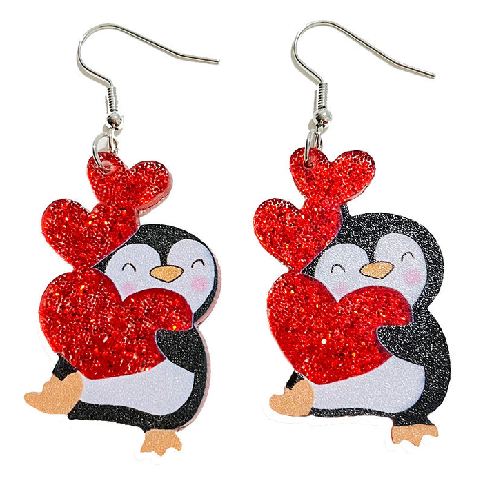 Wholesale 2pairs/pack Glitter Acrylic Pink Valentine's Day Animal Earrings JDC-ES-HeYi095