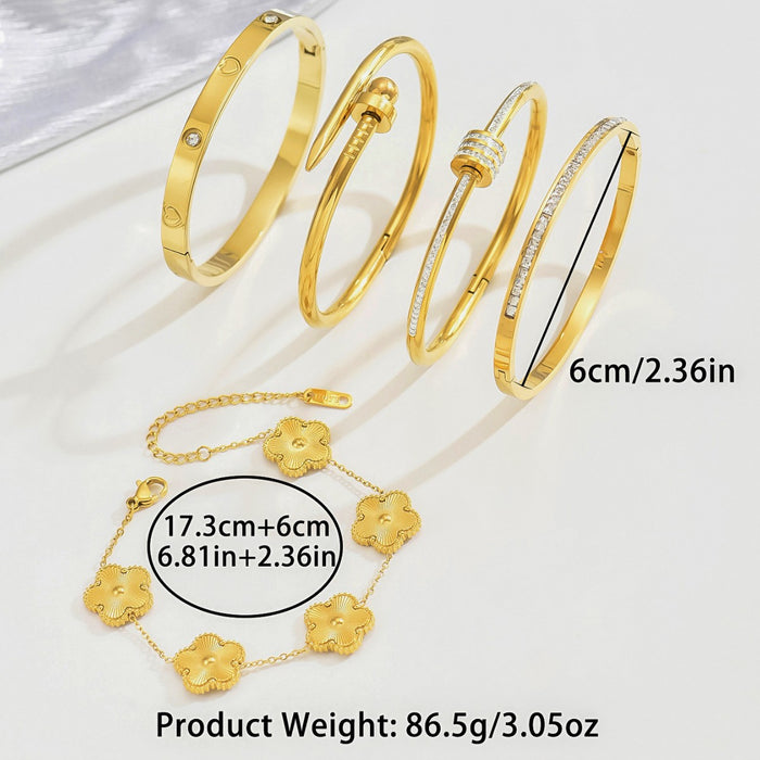 Wholesale Gold Tone Titanium Steel  Bangle Set With Rhinestone Row Trendy Jewelry Accessory For Party Or Everyday Gift