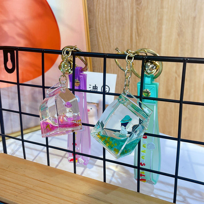 Wholesale metal small transparent milk boxes Keychains