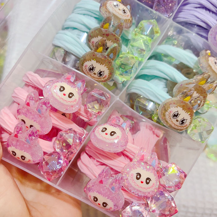 Wholesale 5pcs mix Cute Faceted Shiny Rabbit Rubber Band Hair Band Towel Ring Hair Tie Leather Rope High Ponytail Hair Accessory