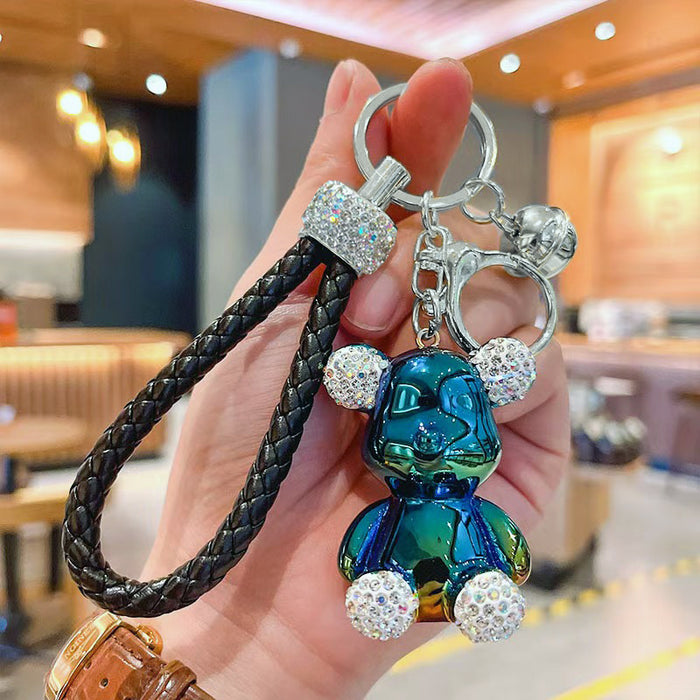 Wholesale Cute rhinestone-studded bear keychain made of zinc alloy