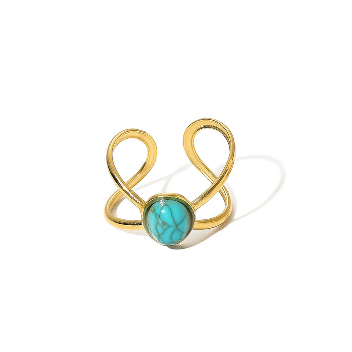 Wholesale Stainless Steel Gold Turquoise Adjustable Rings