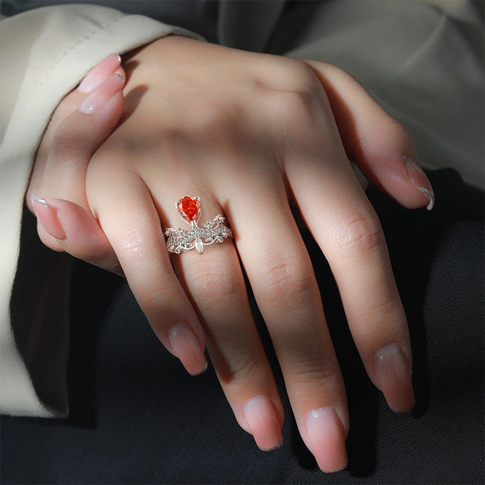 Wholesale Platinum-Plated Copper Geometric Adjustable Ice-Cut Crown Ring for Women