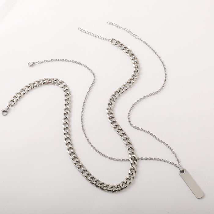 Wholesale Fashionable, personalized, versatile, trendy stainless steel double-layer Cuban chain necklace pendant accessory