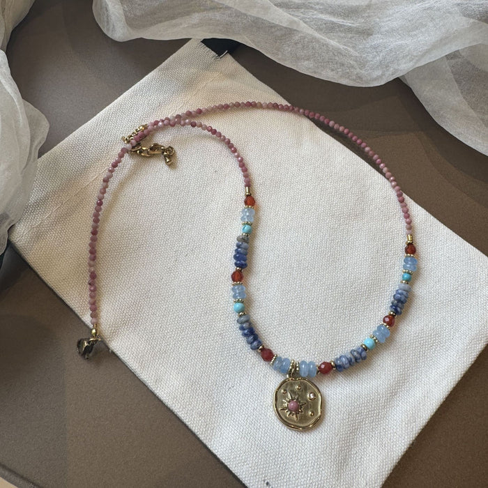 Wholesale Natural stone bead necklace light luxury niche retro red patterned stone layered turquoise high-end necklace