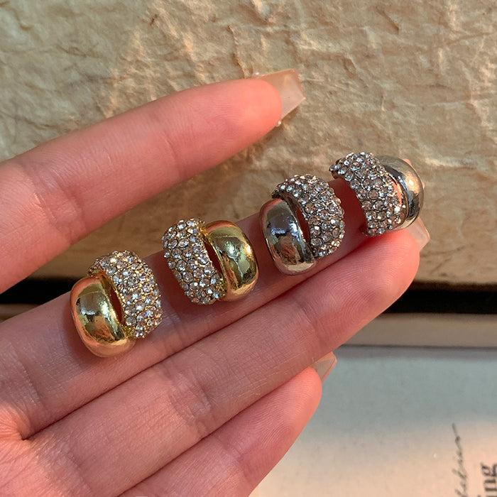 Wholesale Korean diamond-encrusted metal geometric earrings women's high-end earrings Joker earrings