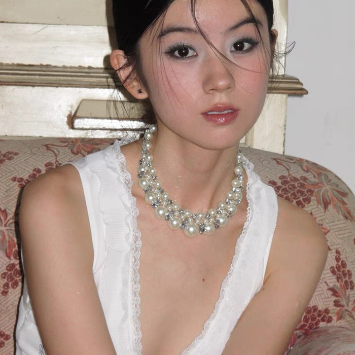 Wholesale Exaggerated with Pearl Necklace Multi-Layer Design French Cool Style Clavicle Chain