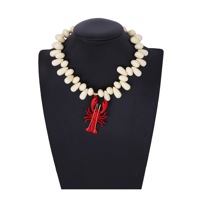 Wholesale Beaded Alloy Spray-Painted Lobster Pendant Necklace Women's Accessories