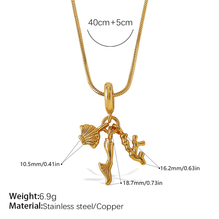 Wholesale Seaside holiday style turtle and starfish pendant necklace gold-plated diamond jewelry