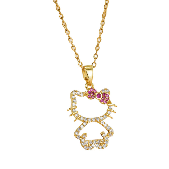 Wholesale Cat pendant micro-painted zircon copper gold-plated clavicle necklace