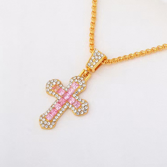 Wholesale Long necklace with Diamond-Accented Cross Pendant