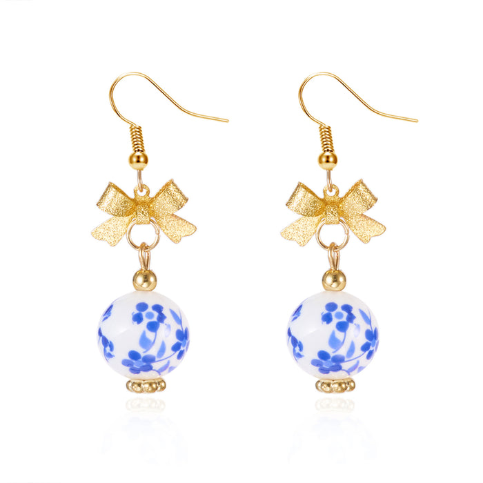 Wholesale Floral Bow Earrings Jewelry Ceramic Pendant Tassel Earrings