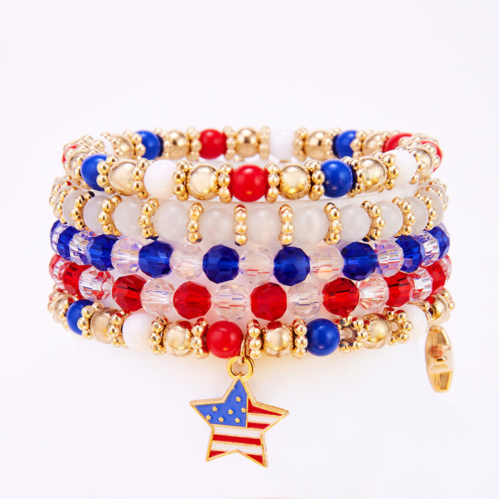 Wholesale Soft ceramic bracelet set, personalized alloy drip oil national flag pendant bracelet