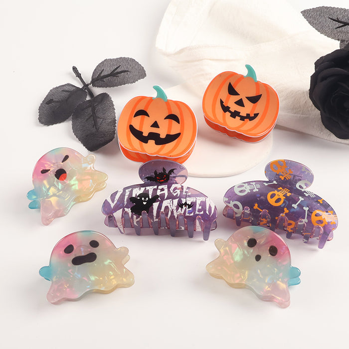 Wholesale Halloween imitation acetate  funny dark style shark clip personality creative pumpkin hairpin ghost clip