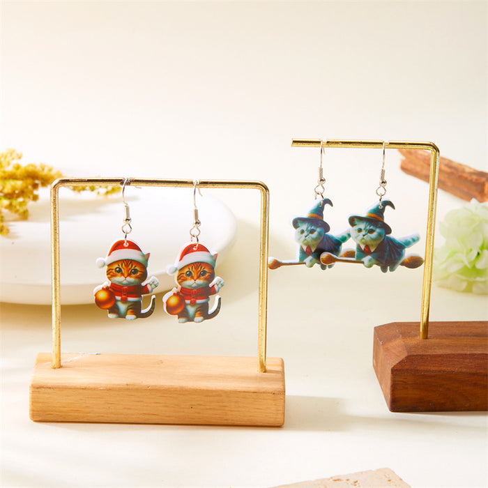 Wholesale small animals cute black and white cat acrylic simulation earrings earrings funny