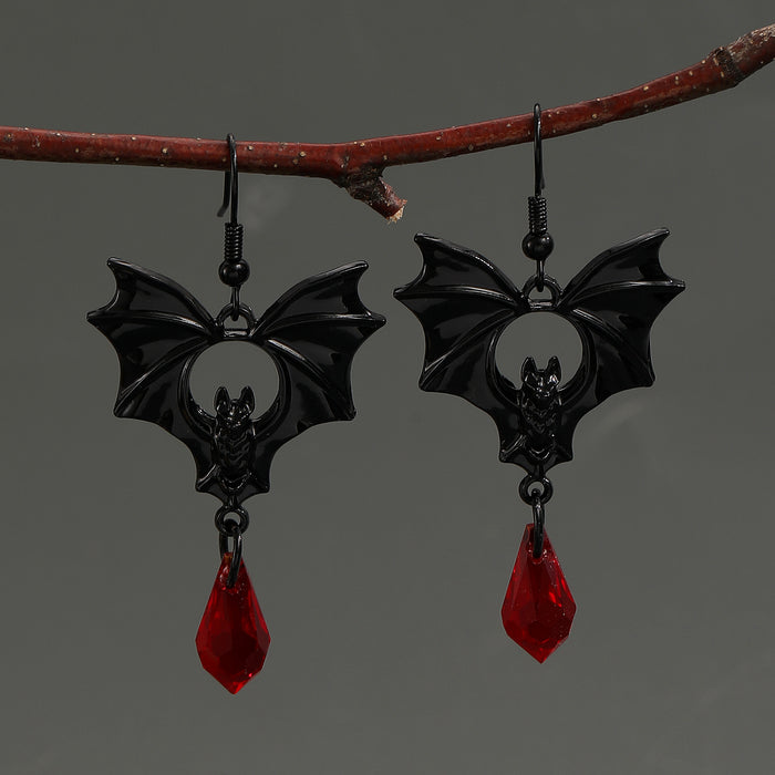 Wholesale Dark Gothic Punk Style Black Bat Red Crystal Earrings Women  Earrings