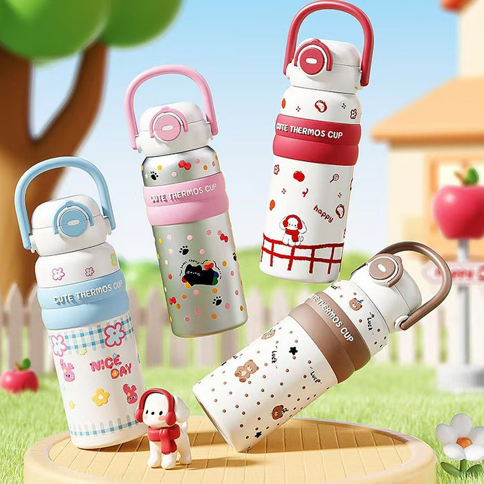 Wholesale Cartoon handle snap-on lid large capacity thermos cup