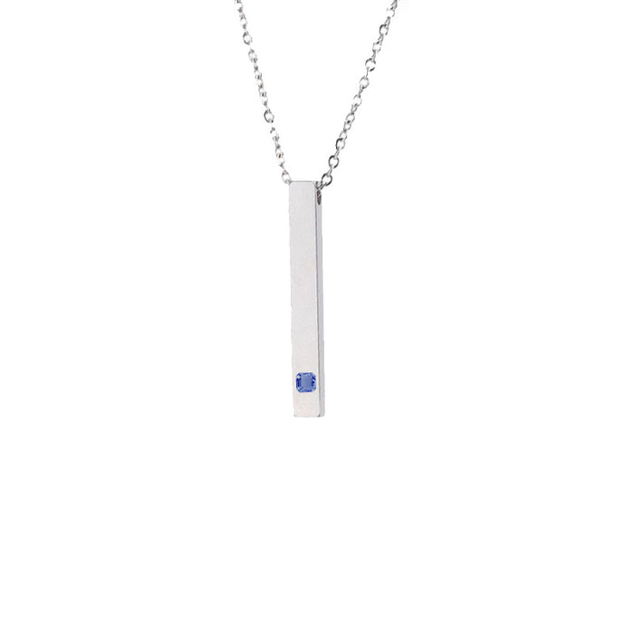 Wholesale Titanium steel pendant necklace, cubic engraved long necklace, diamond inlaid rectangular stainless steel three-dimensional rod necklace