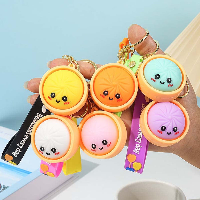 Wholesale Cartoon Steamed Bun Squeeze Toy Keychain - Soft Glue Stress Relief Pendant MOQ≥2