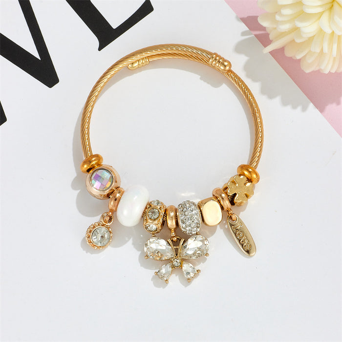 Wholesale Butterfly Little Swan Pendant Stainless Steel Beaded Charms Bracelets