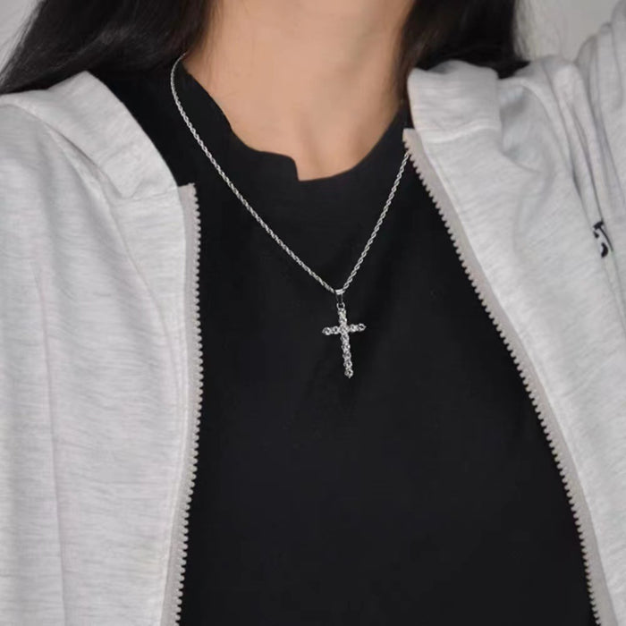 Wholesale Full Diamond Cross Necklace Titanium Steel Accessories Personalized Sweater Chain