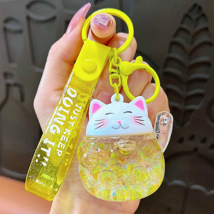 Wholesale Acrylic Bubble Bead Lucky Cat Keychain JDC-KC-YanG062