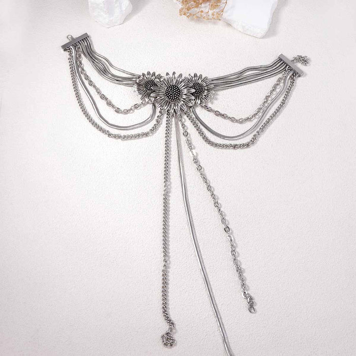 Wholesale Three-dimensional Flower Long Tassel Light Luxury Niche Women's Necklace
