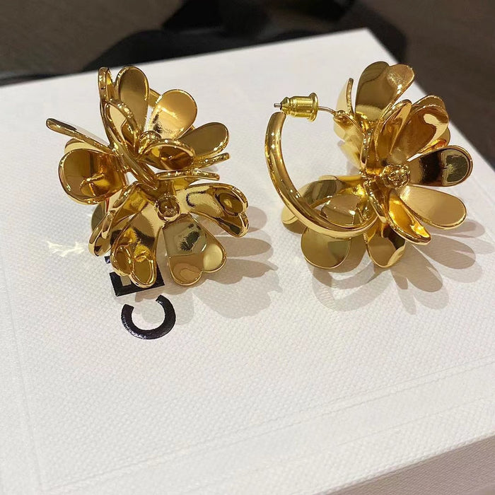 Wholesale 24K brass flower earrings with 925 sterling silver needles