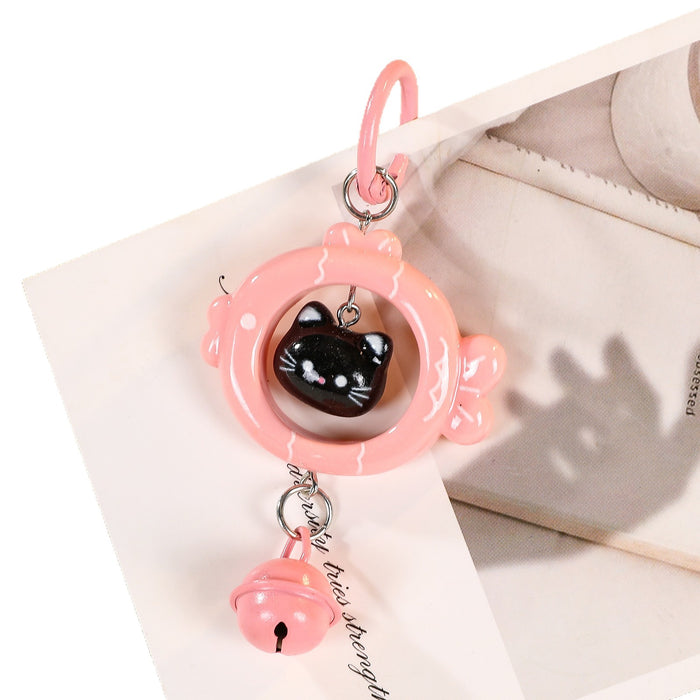Wholesale Cartoon Cat Eating Fish 3D Keychain With Bell Blue Plastic Key Ring Fashion Bag Charm Accessory
