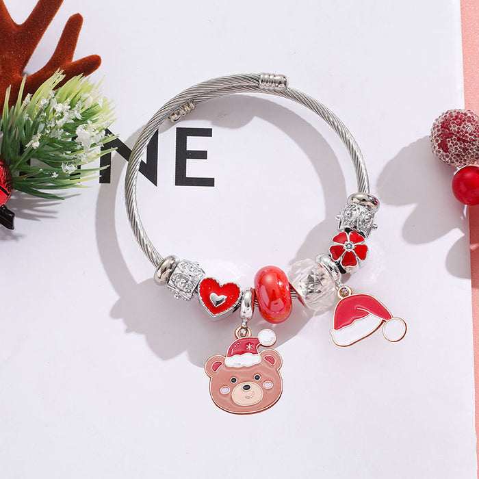 Wholesale Stainless Steel Christmas Charm Bracelet Boutique Resale with Snowflake Tree Reindeer Charms MOQ≥2