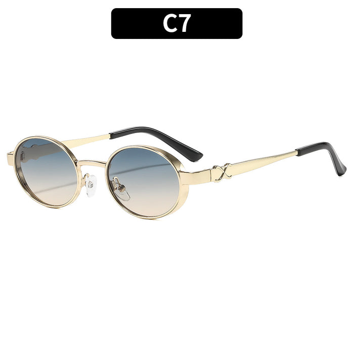 Wholesale Gold Metal Oval Vintage Punk Sunglasses UV400 Trendy