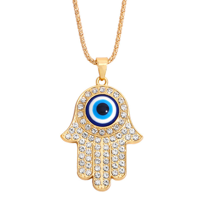 Wholesale alloy Fatima hand necklace Turkey blue eyes diamond jewelry sweater chain