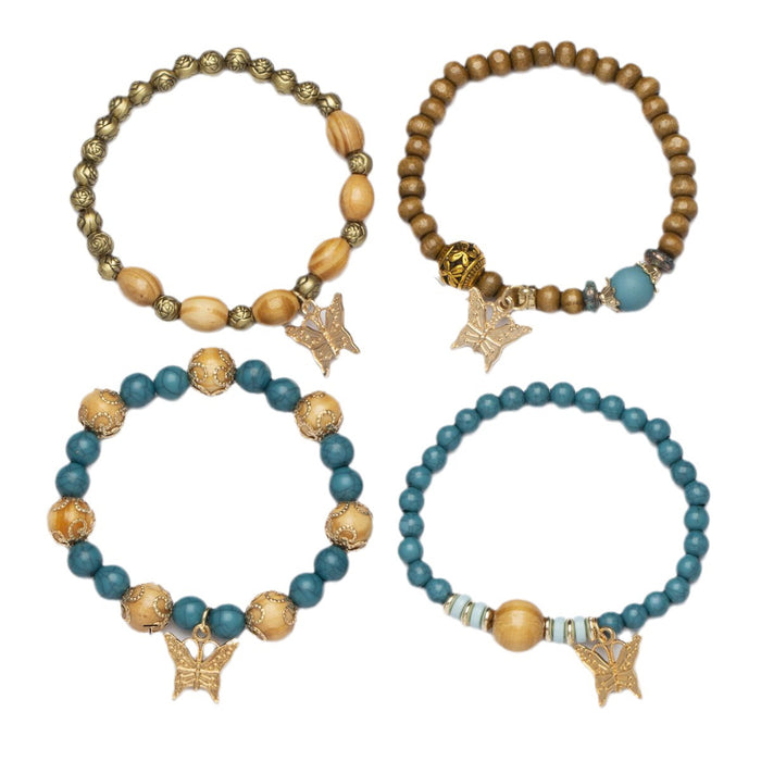 Wholesale Boho Style Multi-Layered Wood Beads Beaded Butterfly Pendant Bracelet JDC-BT-FeiYa006