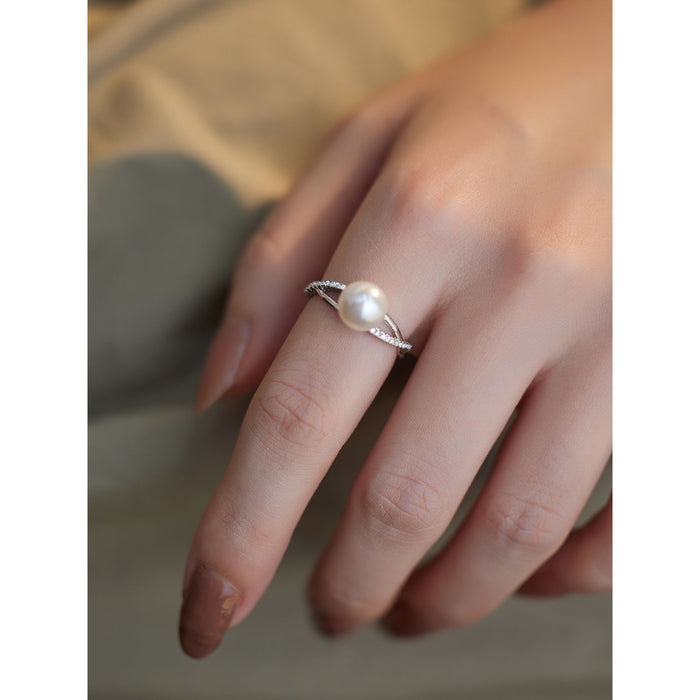 Wholesale Pure silver double-layer pearl ring, light luxury new style, niche design, temperament, versatile ring