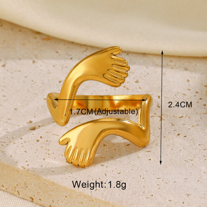 Wholesale Stainless Steel geometric leaves love Adjustable rings Gold Plated Rings