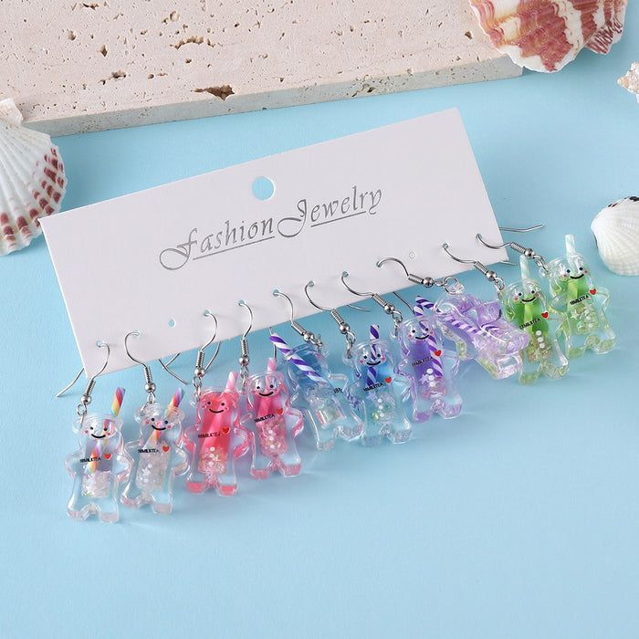 Wholesale Colorful Acrylic Gingerbread Man Straw Cup Earrings Set Fashion Jewelry Accessory