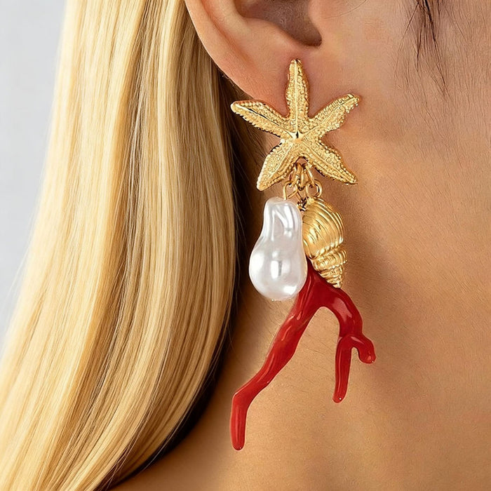 Wholesale Alloy Electroplated Starfish Earrings Trendy Summer Beach Jewelry Accessory