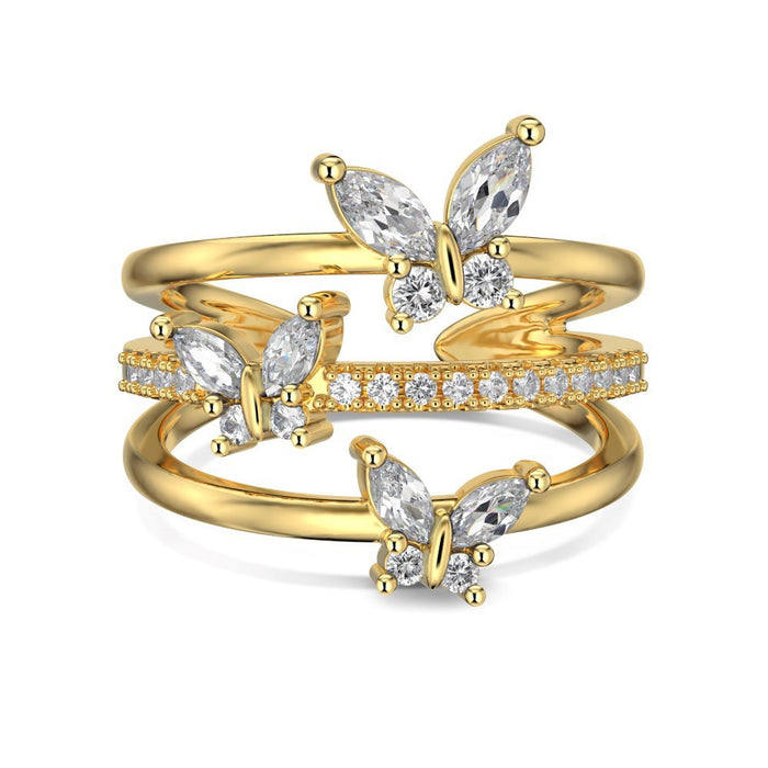 Wholesale Golden Butterfly Zircon Silver Ring JDC-RS-DiY005