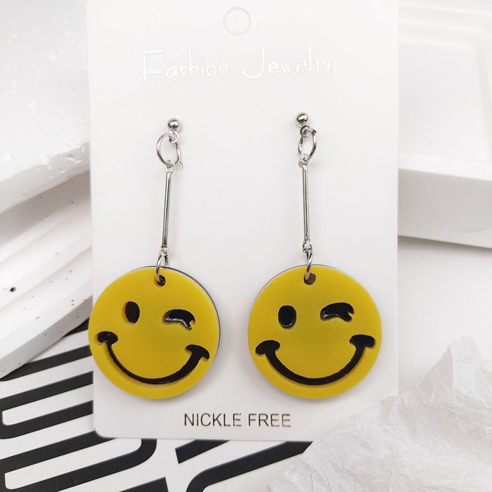 Wholesale Creative personality acrylic cartoon ground binding young flower earrings yellow smiley face colorful aircraft watermelon earrings