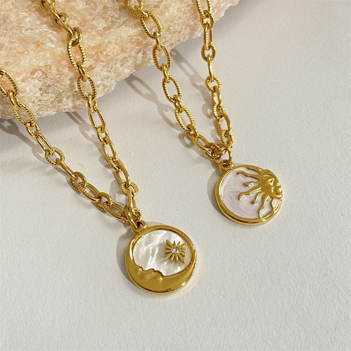 Wholesale Sun Moon Pendant Necklace Titanium Steel With Mother Of Pearl Jewelry