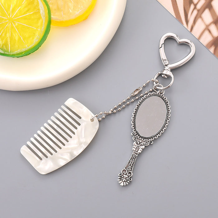 Wholesale Comb Mobile Phone Pendant Bag Hanging Mini Handle Cosmetic Mirror Keychain